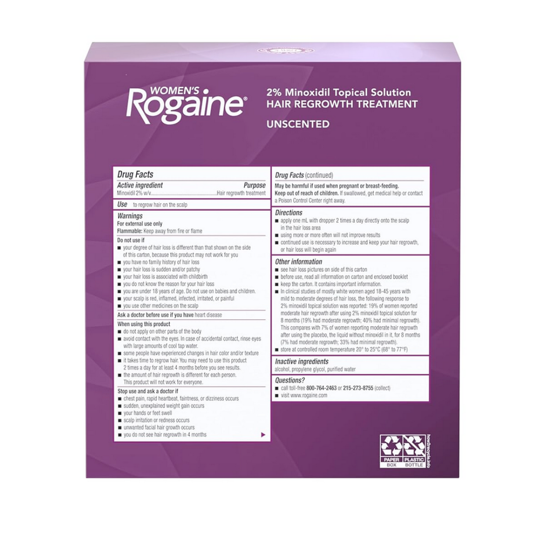 Rogaine Women's 2% Minoxidil Topical Solution for Womens Hair Thinning and Loss & Hair Regrowth 3-Month Supply