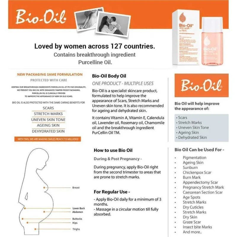 Bio-Oil Skincare Oil Stretch Marks Acne/Pimple Scar/Old/Scars Remover Removal Ageing Skin 200ML