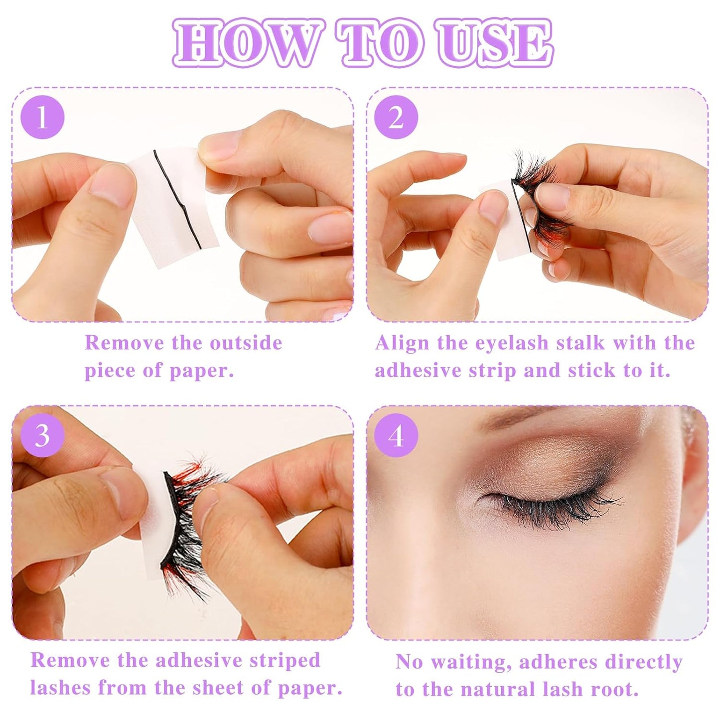 40pcs Self Adhesive Lash Strips For Fake Eyelashes, No Glue Needed, Waterproof, Reusable & Lasting Stickiness