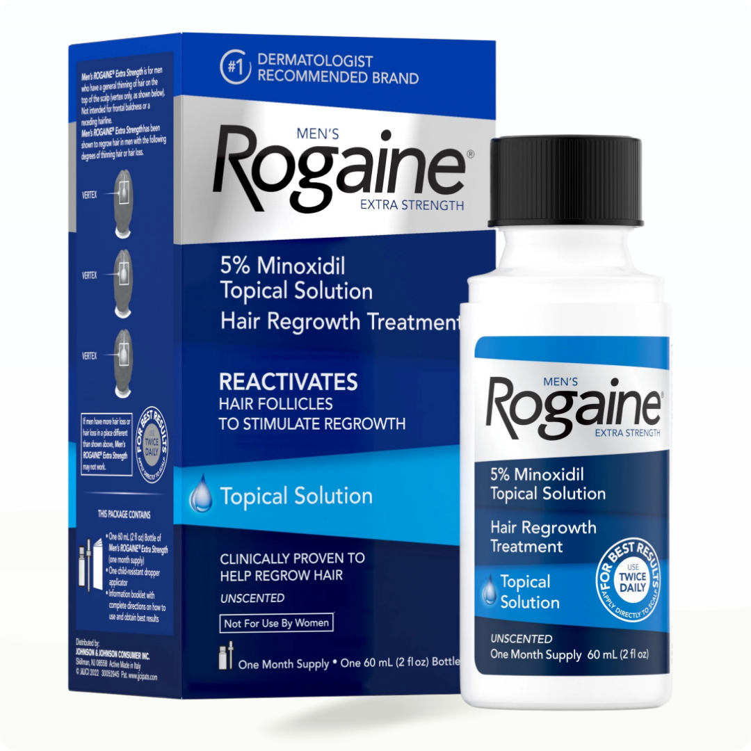 Men's Rogaine Extra Strength 5% Minoxidil Hair Growth Topical Solution, 1-Month Supply - Modarak UAE